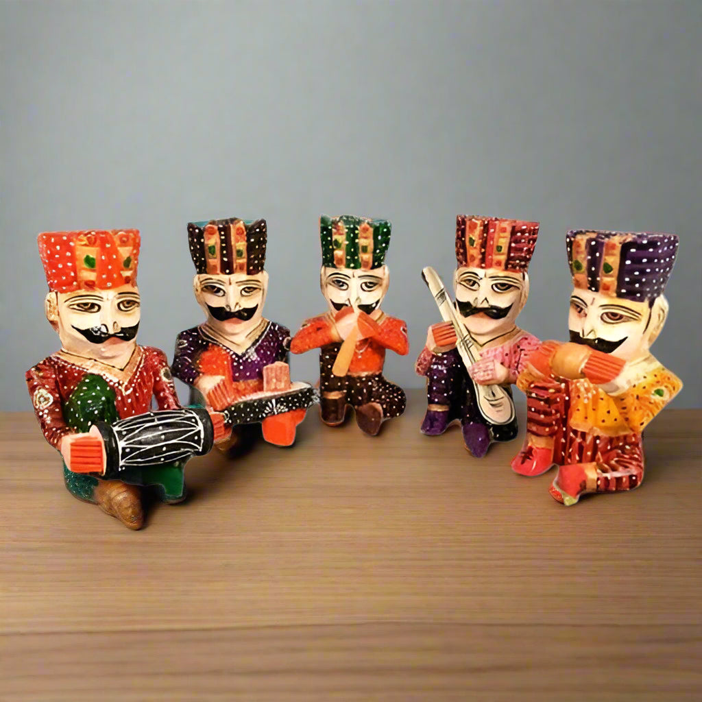 Wooden Colorful Hand Painted Musicians Set of 5 Pieces